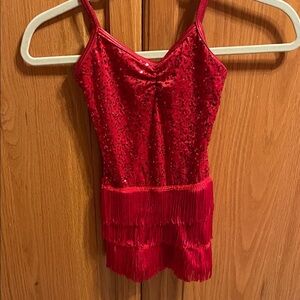 Weissman Small Child Red Sequin & Fringe Dance Costume Shorts  EUC 5599